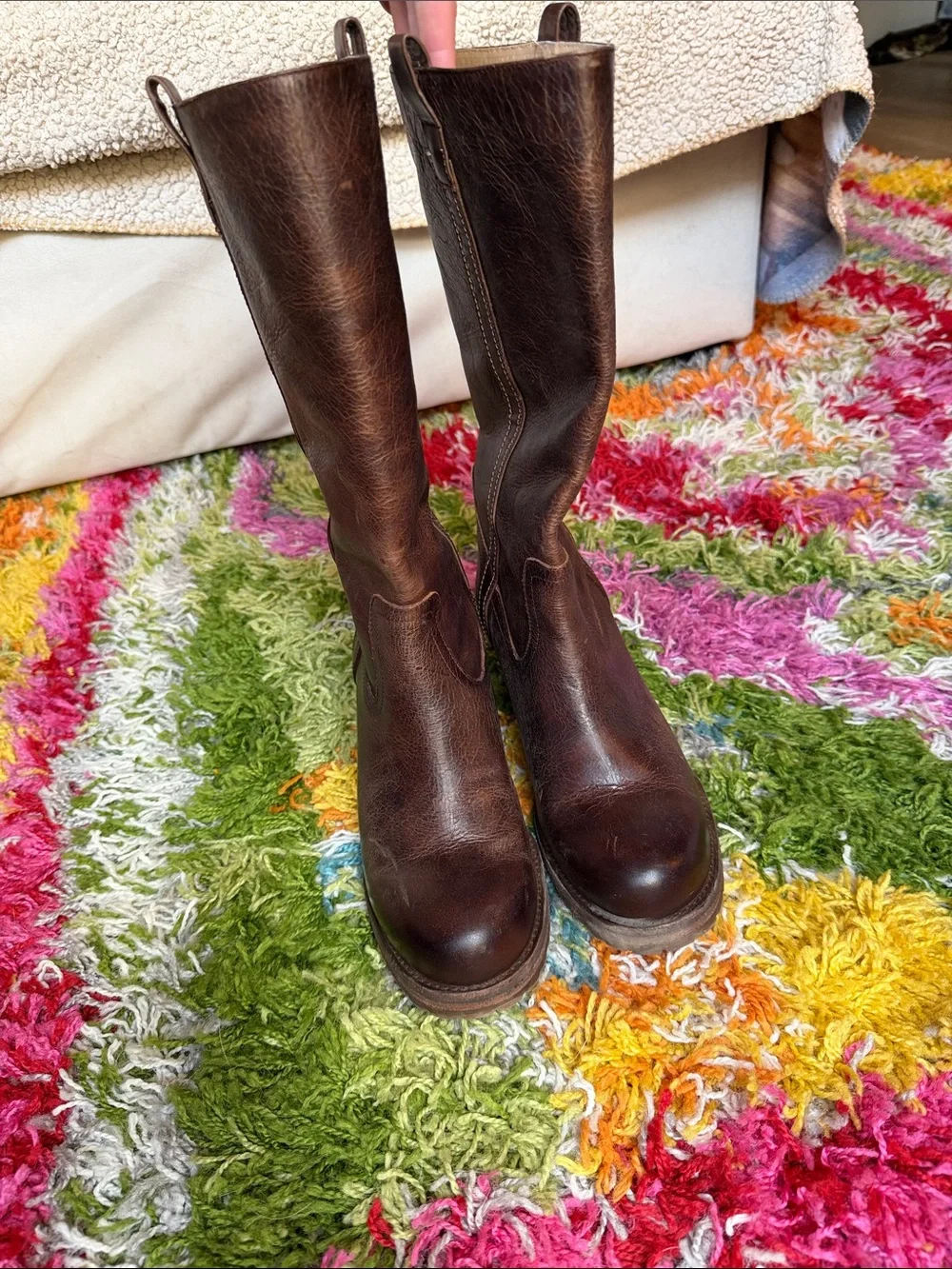 Anthropologie Cleo + Wolf Dark Brown Leather Mid-Calf Block Heel Boots - Picture 3 of 14